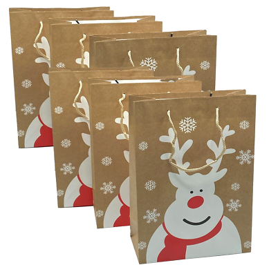 Pack of Medium Brown Reindeer Christmas Gift Bags Packaging Wrapping Xmas