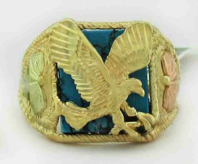 ECHTER 12,67 kt TÜRKIS ADLER RING 10K dreifarbig goldfarben ** 7,0 Gramm