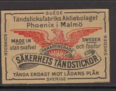 MATCHBOX LABEL SWEDEN - Phoeninx, Phoenix Factory in Malmö - **