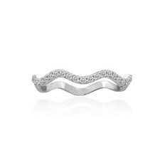 Cubic Zirconia Wavy Dainty Stackable Polished Sterling Silver Band Ring, Size 5