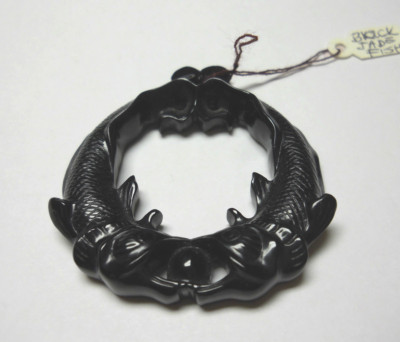 Hand Carved Black Jade Dolphin Pendant Sealife Ocean Fish Circle 2'' X 2'' 15 Gr.