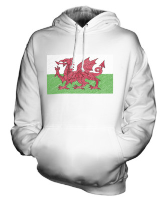 WALES SCRIBBLE FLAG UNISEX HOODIE TOP GIFT FOOTBALL