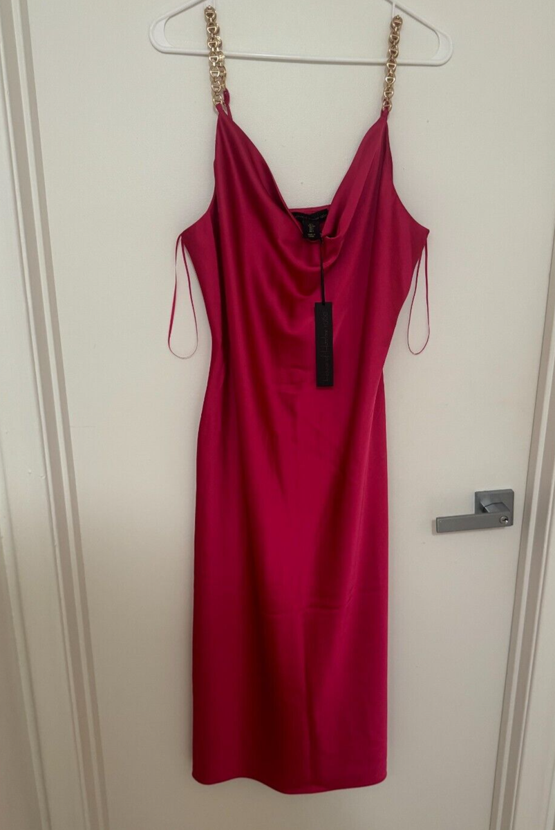 house of harlow pink satin dress House Of Harlow 1960 Chain Strap Satin Magenta Dress Size L