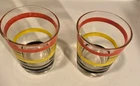 2 Vintage Anchor Hocking Stripped Rainbow Fiesta 3.5" Tall Juice Glass