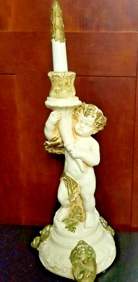 Vintage Cherub Candlestick / holder Artcraft Italian Plaster/Chalkware Figure