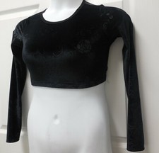 Black Print Velvet Crop Top Keyhole Bk Body Wrappers Dance Ladies Large 6643 NWT