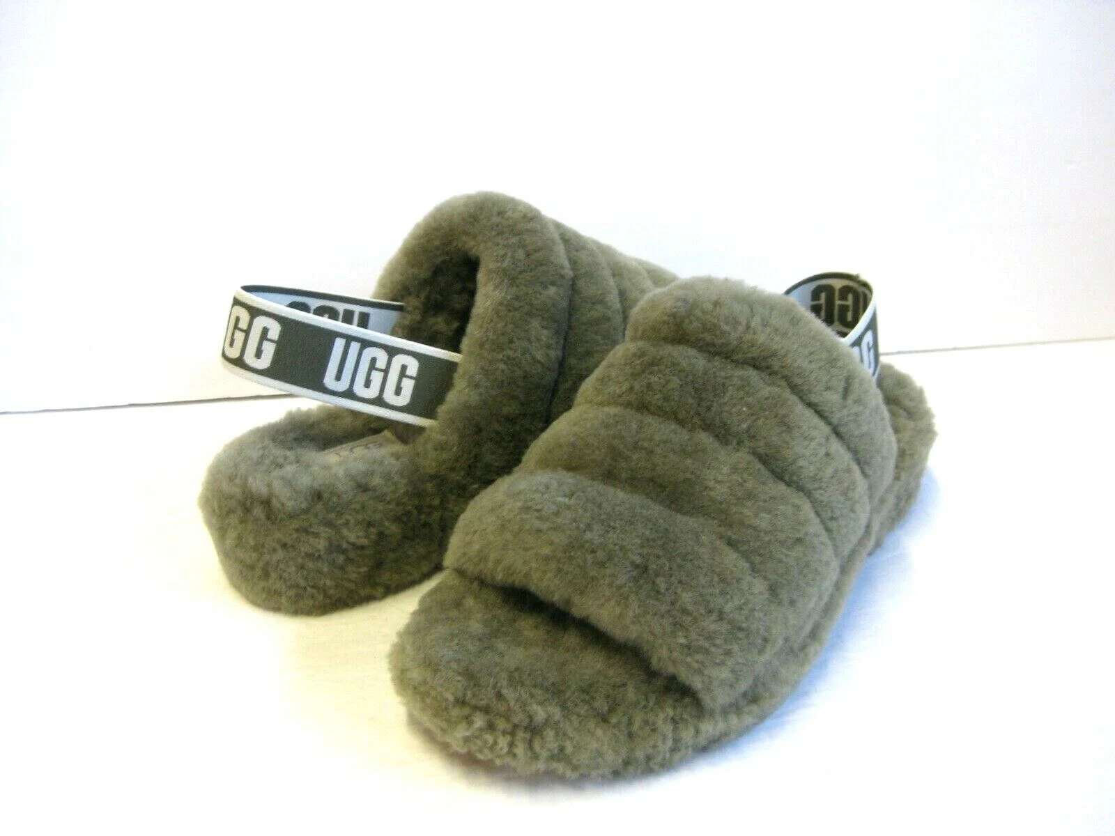 UGG FLUFF YEAH SLIDE SANDALO DONNA OLIVA BRUCIATA US 7 UK 5 EU 38 JP 24