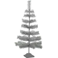 36" Silver Tinsel Christmas Tree Vintage Feather Style XMASS Holiday Decor 3FT