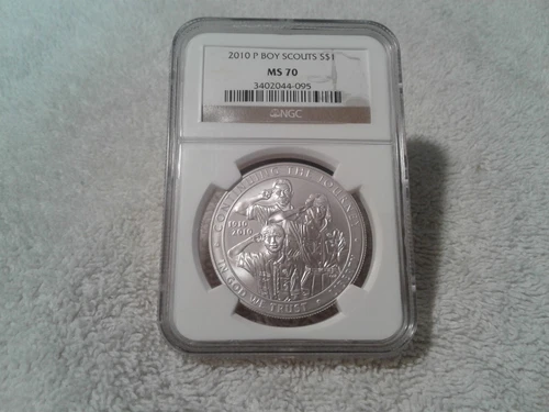 2010 P NGC MS70 BOY SCOUTS $1 SILVER COMMEMORATIVE BROWN LABEL