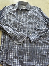 Bugatchi Uomo Shirt Blue Stripe Size 16 1/2 34/35