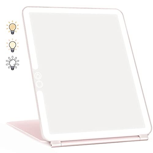 Pink LED Makeup Mirror with Lights 2000mAh USB Rechargeable-image