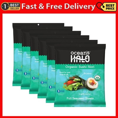 (6 Pack) Ocean'S Halo, Sushi Nori Seaweed, Organic, Vegan, Perfect Paper