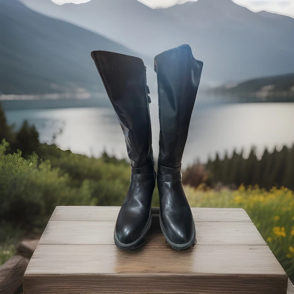 Torrid 靴子女式 8.5WW 黑色靴子银色扣弹力小腿内拉链 FS — 第 2/4 张图片