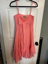 J.Crew Size S Coral Pink Smocked Tie Front Ruffle Midi Sundress