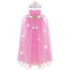 Girls Pink Sequin Princess Cape Cloak Costume Dress Up Kids Princess Costume