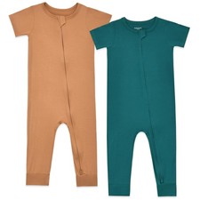 Baby Romper Rayon Short Sleeve Footless Pajamas 2 Way Zipper Summer Jumpsuit ...