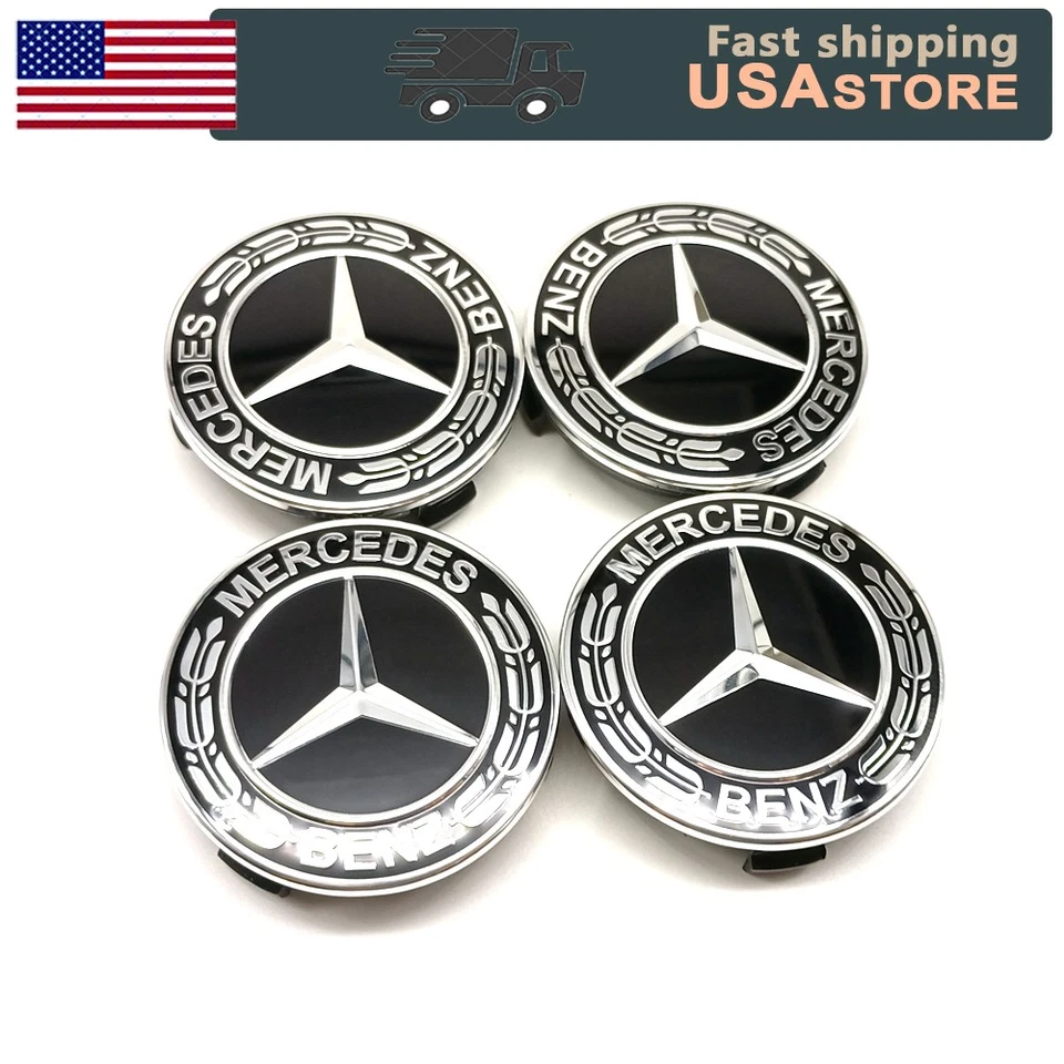 75mm 4pcs Wheel Center Emblems Hub Caps Fits-for Mercedes A B C E S M CLA GLA Foto 3 de 4
