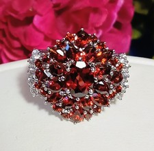 GORGEOUS Vintage Solid .925 Sterling Silver VERMELHO GARNET  ZIRCON Flower Ring
