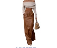 Elegant Women's Genuine Leather Maxi Skirt Chic Timeless Casual Outfit
