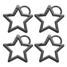 4 Pcs Star Shaped Spring Keychain Clip Metal 1.6 Inch Snap Hook with Ear, Black