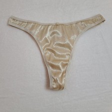 VTG Frederick's Silky Shimmer Nylon Full Cut Thong Panty Size Sm Beige