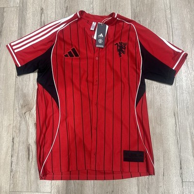 Adidas Manchester United Baseball Jersey Mens M Red Pinstripe