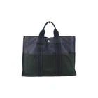 Vintage Hermes Paris Blue and Black Cotton Fourre Tout MM Tote Bag