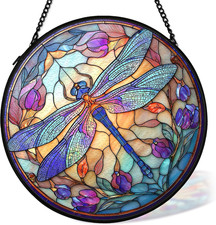 Dragonfly Suncatcher Stained Glass Window Hanging Decor, Dragonfly Insect