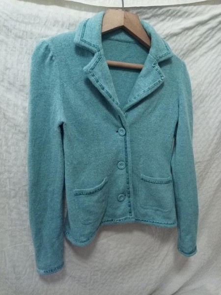 Women Laura Ashley Blazer Turquoise Wool 40