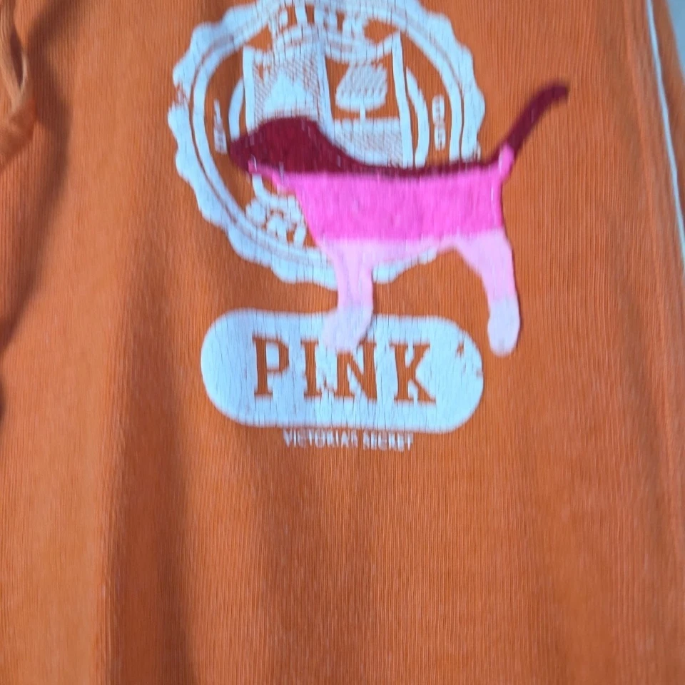 罕见 Y2K Victoria’s Secret 粉色 XS 狗标志 我最喜欢的出汗 流行橙色 — 第 2/4 张图片