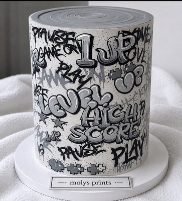 Grau Graffiti Essbar Tortenverpackung/Topper für Tortendekoration Einfach zu bedienen