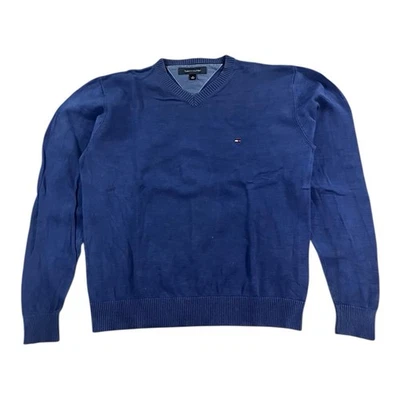 Tommy Hilfiger M Pullover Herren Sweatshirt Blau V-Ausschnitt Baumwolle - Bild 1 von 4