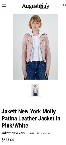 JKT JAKETT NYC Molly Leather w/Hoodie White Lining Jacket Blush Pink $595rt sz M