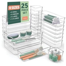 25 PCS Clear Plastic Drawer Organizers Set, 4 Sizes Clear Drawer Organizers 