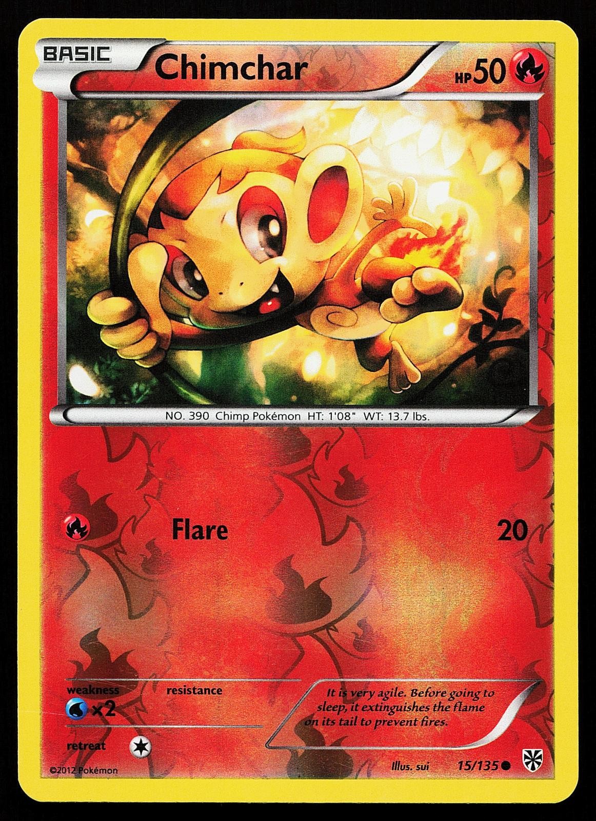Chimchar 15/135 Reverse Holo Common Plasma Storm Pokemon Card