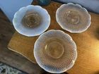 Vintage Hobnail Milk Glass Dinner Plates 11” Scalloped Opalescent Edge Set of 3