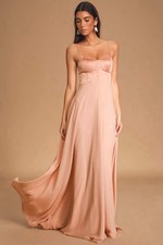 Lulus Dress Womens Medium Better Part of Me Blush Pink Satin Bustier maxi
