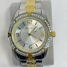 Elgin Rhinestone 43mm Gold Dial Two Tone Band FG9104ST Men's Watch NEW Battery