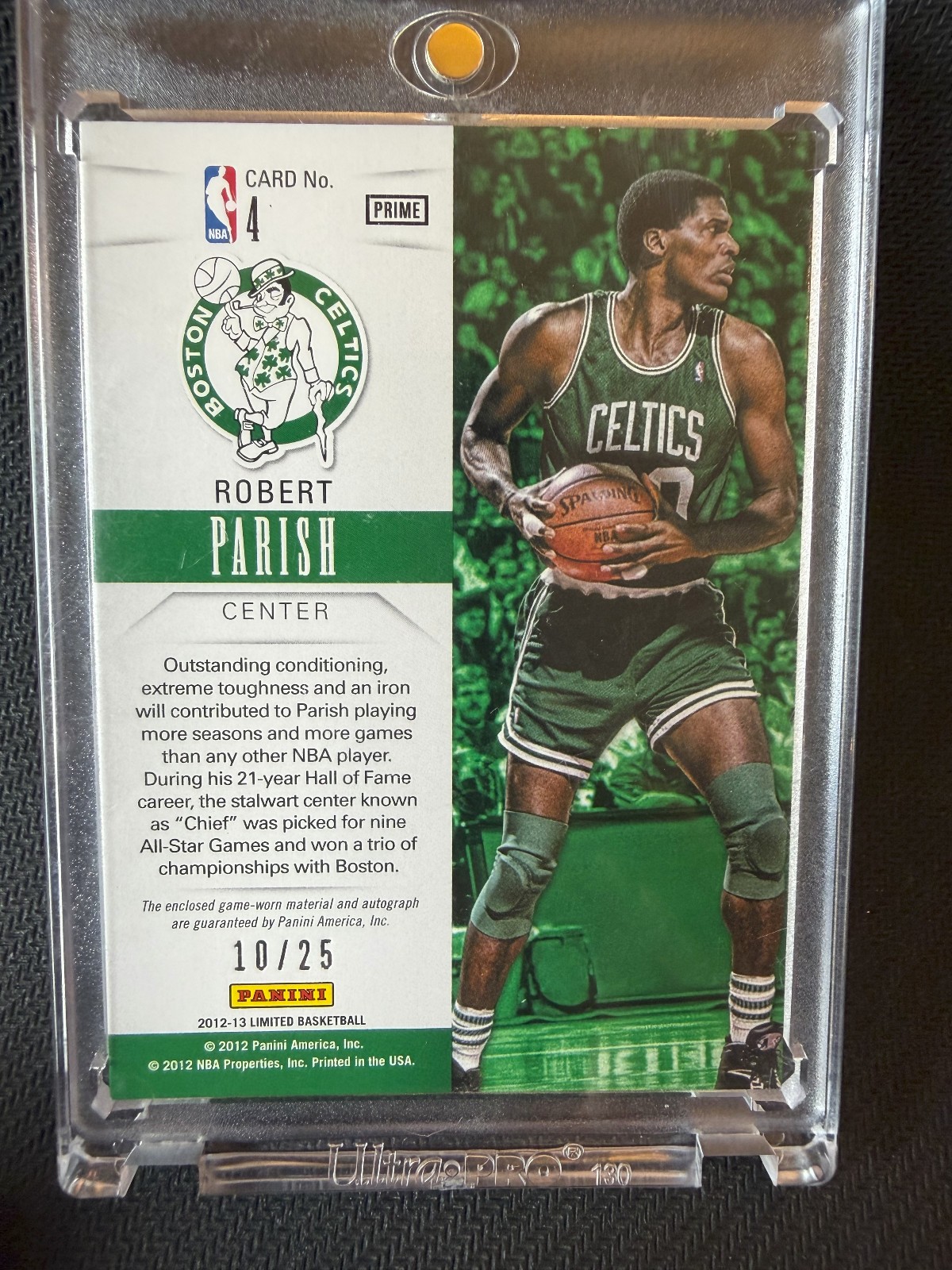 Robert Parish 2012-13 Panini Limited Material Monikers Game Worn Patch Auto /25  view 2
