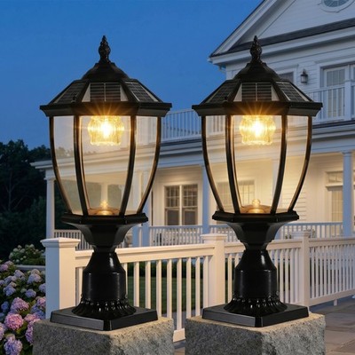 2 Pack 20'' 2CCT Outdoor Solar Post Light Dusk To Dawn Pillar Fixture with Remote