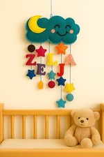 Personalized Felt Name Wall Hanging Baby Nursery Decor Cloud Moon Stars