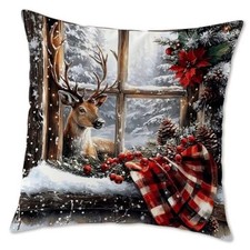 Winter Christmas Reindeer Pillow Covers 18x18, Deer Christmas Decor, Farmhouse