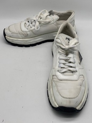 Prada White Nylon 'Prax 01'' Lug Sole Enameled Triangle Logo Sneakers sz 38.5