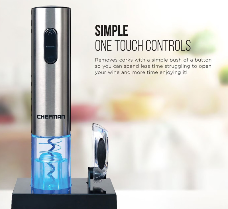 NIB Chefman Stainless Steel Electric Wine Opener with Accessories