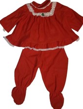 Vtg Handmade Baby Pajamas 2 Piece Set Footies Sz 12-18 Months