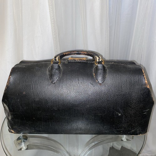 Antica borsa medica da medico in pelle nera anni 40 vintage USA pelle bovina spedizione gratuita! - Foto 7 di 14