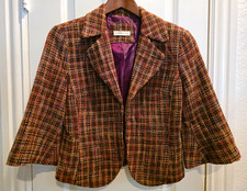 Coldwater Creek Women s Multicolor Plaid Lined Collared Hook Eye Blazer P8