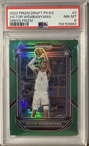2023 Panini Prizm Draft Picks Victor Wembanyama #2 Green Prizm (RC) PSA 8