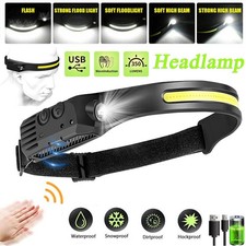 COB+LED USB Stirnlampe KopflampeWiederaufladbar Bewegungssensor 5-Modi DHL