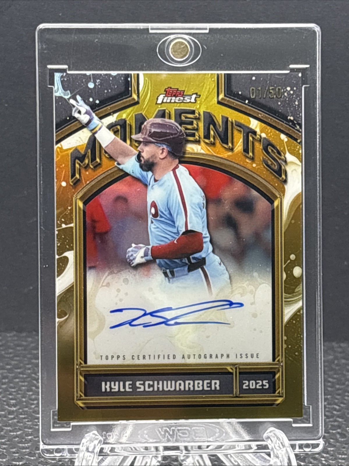 Topps 2026 Finest Kyle Schwarber Finest Moments Auto Gold Refractor FMA-KS /50